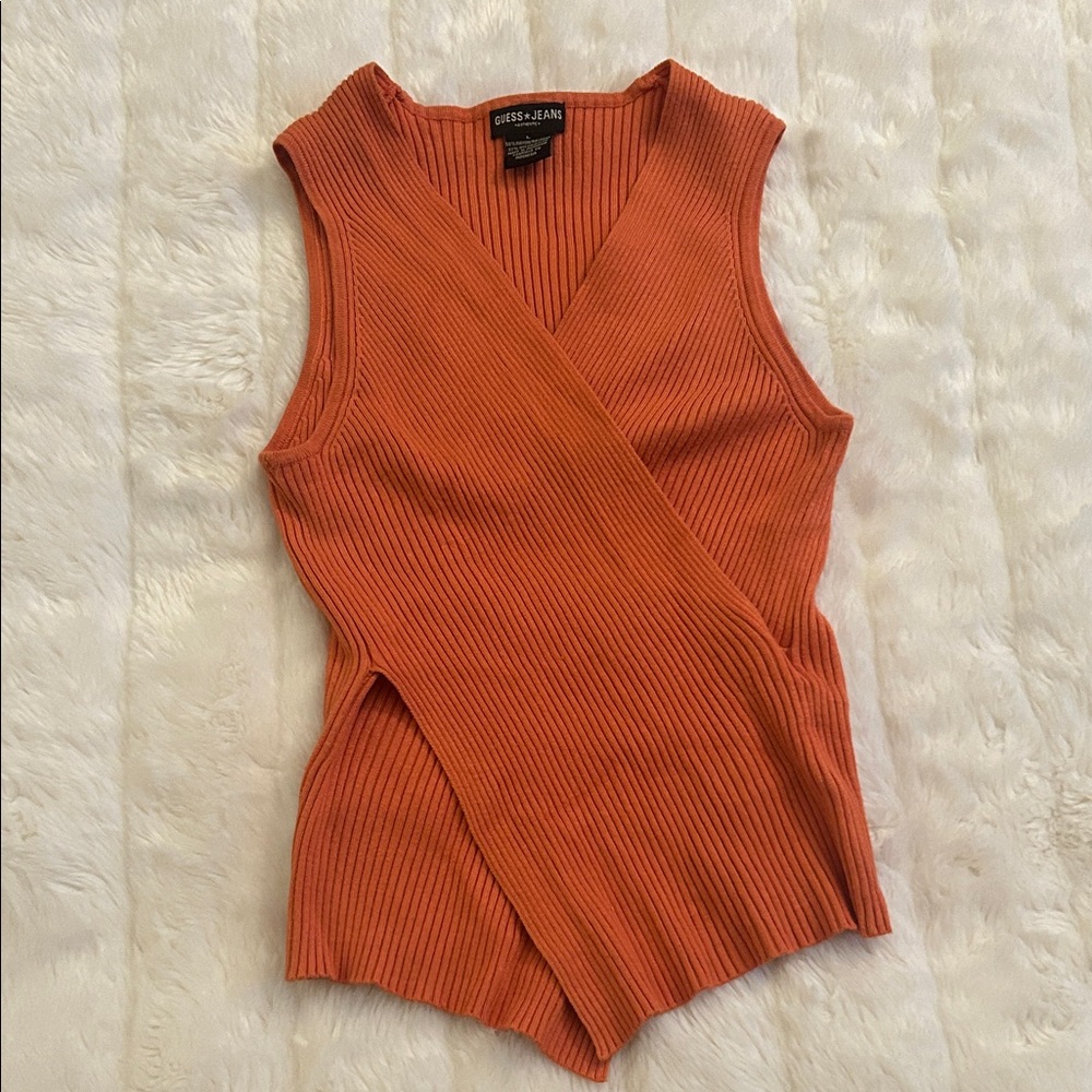 Guess Women's Vibrant Orange Ribbed Tank Top